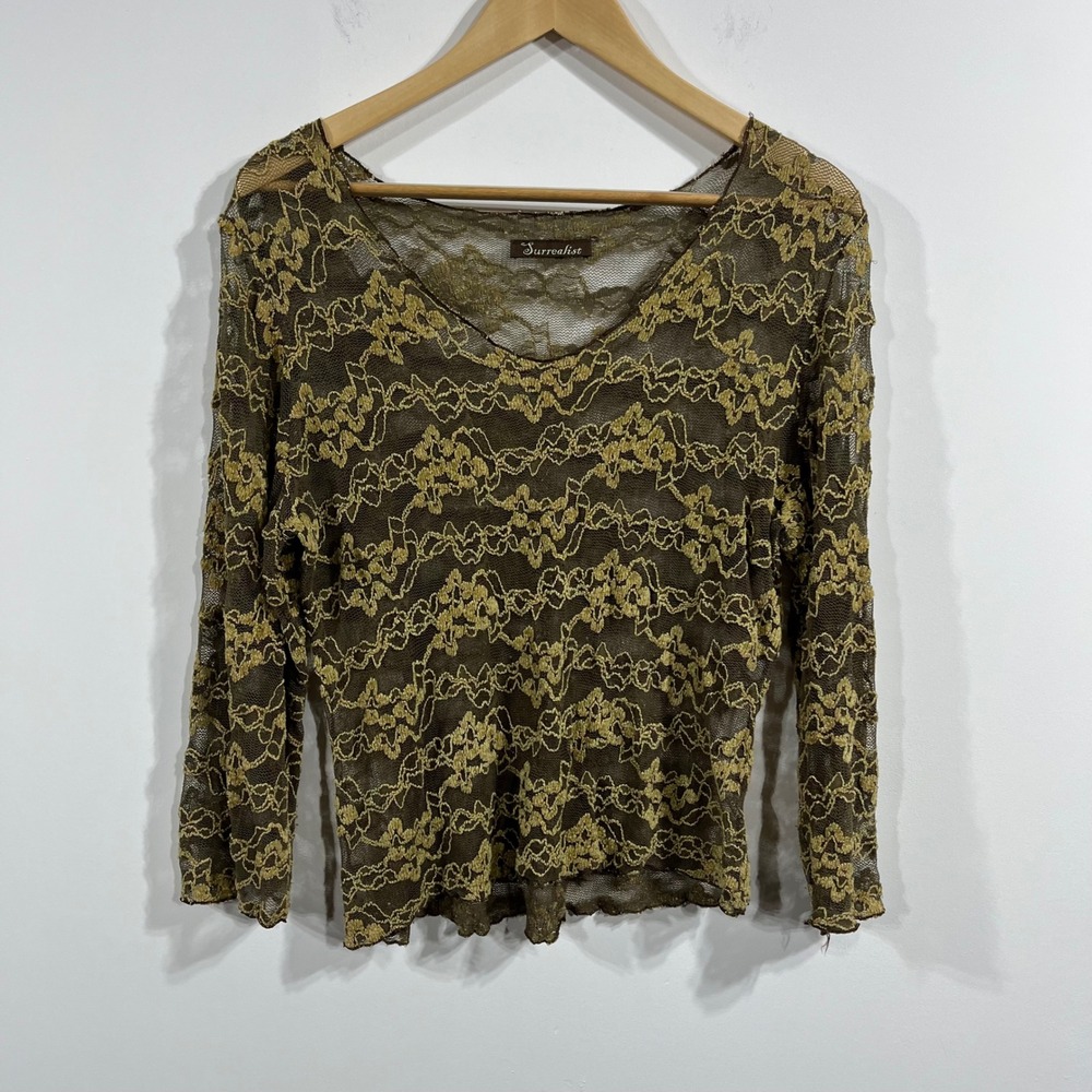 Vintage Surrealist Y2K Womens Sheer Lace Top Mesh Small Forest Fairy Grunge Boho
